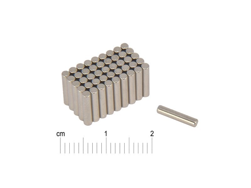Magnes neodymowy walcowy — średnica ⌀2 mm, wys. 10 mm — N38