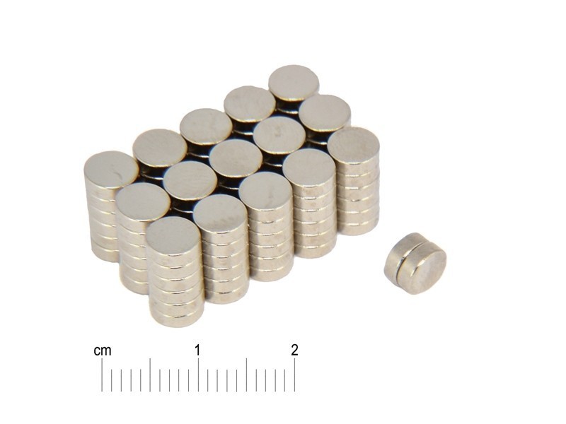 Magnes neodymowy — średnica ⌀6 mm, grubość 2 mm — materiał N35