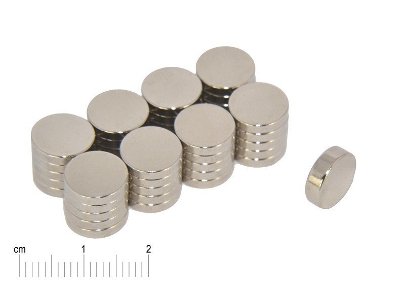 Magnes neodymowy — średnica ⌀10 mm, grubość 2 mm — materiał N38