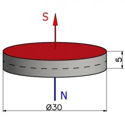 Magnes neodym — średnica ⌀30 mm, grubość 5 mm — N38 - 003