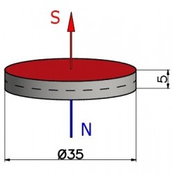 Magnes — średnica ⌀35 mm, grubość 5 mm — neodymowy (N38) - 003