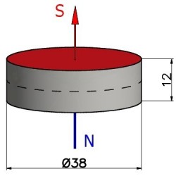 Silny magnes neodymowy — średnica ⌀38 mm, wys. 12 mm — N38 - 003