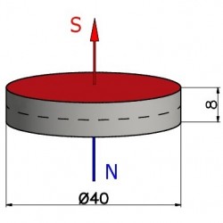 Mocny magnes — średnica ⌀40 mm, grubość 8 mm — neodymowy (N42) - 003
