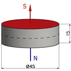 Magnes neodymowy — średnica ⌀45 mm, wys. 15 mm — N35 - 003
