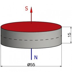 Silny magnes — średnica ⌀55 mm, grubość 15 mm — neodymowy (N35) - 003