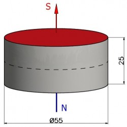 Magnes neodymowy — średnica ⌀55 mm, wys. 25 mm — N35 - 003