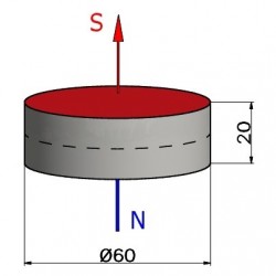 Mocny magnes neodymowy — średnica ⌀60 mm, wys. 20 mm — N38 - 003