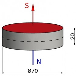 Duży magnes neodymowy — średnica ⌀70 mm, wys. 20 mm — N38 - 003