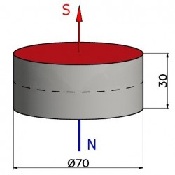 Magnes neodymowy — średnica ⌀70 mm, wys. 30 mm — N38 - 003