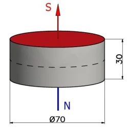 Magnes neodymowy — średnica ⌀70 mm, wys. 30 mm — N38 - 002