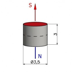 Mały magnes neodymowy — średnica 3,5 mm, wysokość 3 mm — N38 - 002