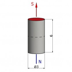 Mały magnes — średnica ⌀3 mm, wysokość 6 mm — neodymowy (N38) - 002