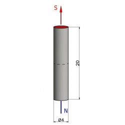 Magnes walcowy — średnica ⌀4 mm, wysokość 20 mm — neodymowy (N38) - 002