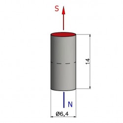 Magnes — średnica ⌀6,4 mm, wysokość 14 mm — neodymowy (N38) - 002