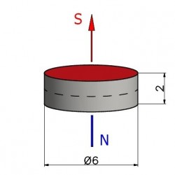 Magnes — średnica ⌀6 mm, grubość 2 mm — neodymowy (N35) - 002