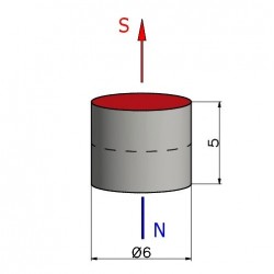 Magnes — średnica ⌀6 mm, grubość 5 mm — neodymowy (N38) - 002