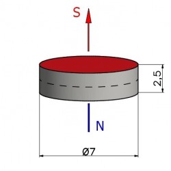 Magnes — średnica ⌀7 mm, grubość 2,5 mm — neodymowy (N38) - 002