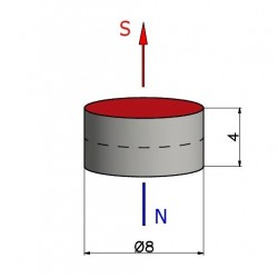 Magnes — średnica ⌀8 mm, grubość 4 mm — neodymowy (N38) - 002