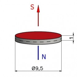 Magnes cienki — średnica ⌀9,5 mm, grubość 1 mm — neodymowy (N38) - 002