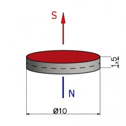 Magnes — średnica ⌀10 mm, grubość 1,5 mm — neodymowy (N38) - 002