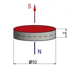 Magnes neodymowy — średnica ⌀10 mm, wys. 2 mm — (N38) - 002