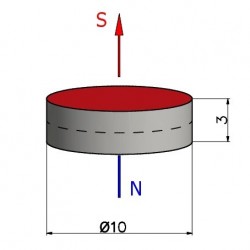 Magnes — średnica ⌀10 mm, grubość 3 mm — neodymowy (N38) - 002