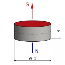 Magnes — średnica ⌀10 mm, grubość 4 mm — neodymowy (N38) - 002