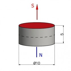 Magnes neodymowy — średnica ⌀10 mm, wys. 5 mm — N38 - 002
