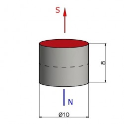 Magnes neodymowy okrągły— średnica ⌀10 mm, wys. 8 mm — N42 - 002