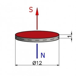 Magnes — średnica ⌀12 mm, grubość 1 mm — neodymowy (N38)