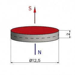 Magnes — średnica ⌀12,5 mm, grubość 2 mm — neodymowy (N35) - 002