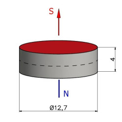 Magnes neodymowy  — średnica ⌀12,7 mm, grubość 4 mm — (N35)