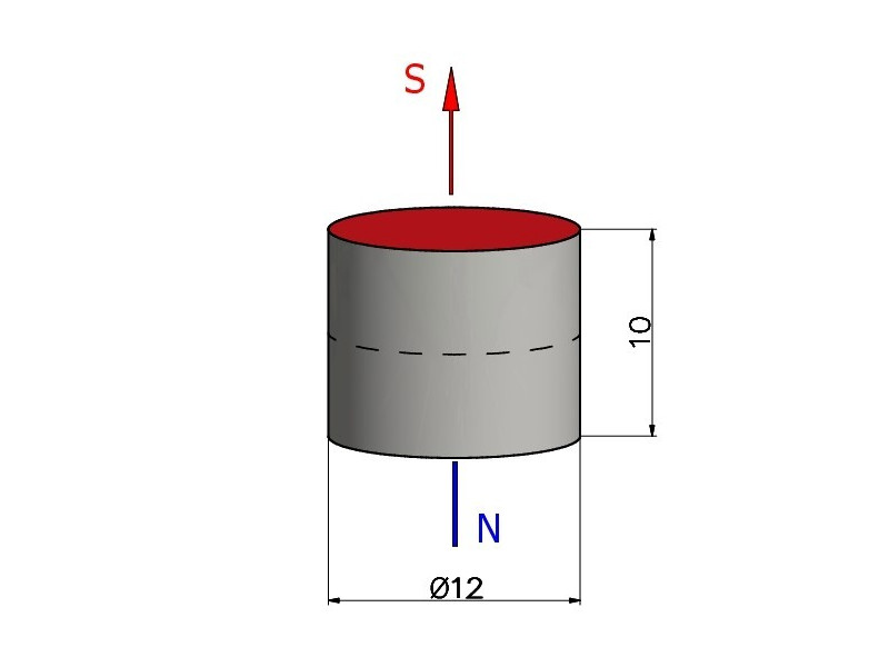 Magnes neodymowy — średnica ⌀12 mm, grubość 10 mm — materiał N38