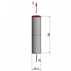 Magnes walcowy neodymowy— średnica ⌀12 mm, wys. 50 mm — N38 - 002