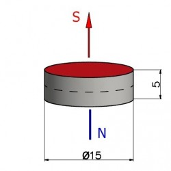 Magnes okrągły — średnica ⌀15 mm, grubość 5 mm — neodymowy (N38) - 003