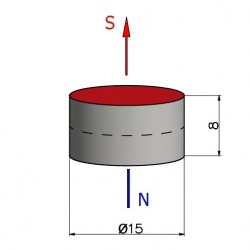 Magnes neodym — średnica ⌀15 mm, wys. 8 mm — N38 - 003