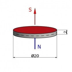 Magnes — średnica ⌀20 mm, grubość 2 mm — neodymowy (N38) - 002