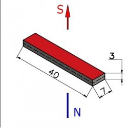 Magnes podłużny — dł. 40 mm, szer. 7 mm, wys. 3 mm — neodymowy (N38) - 002