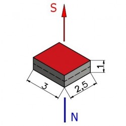 Magnes neodymowy mały — dł. 3 mm, szer. 2,5 mm, wys. 1 mm — N38 - 002