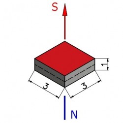 Magnes — długość 3 mm, szerokość 3 mm, wysokość 1 mm — neodymowy (N42) - 002
