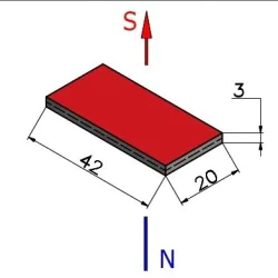 Magnes — długość 42 mm, szerokość 20 mm, wysokość 3 mm — neodymowy (N35H) - 002