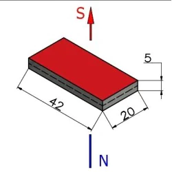 Magnes — długość 42 mm, szerokość 20 mm, wysokość 5 mm — neodymowy (N35H) - 002