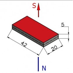 Magnes — długość 42 mm, szerokość 20 mm, wysokość 5 mm — neodymowy (N35H) - 003