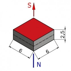 Magnes — długość 6 mm, szerokość 6 mm, wysokość 2,5 mm — neodymowy (N38) - 002