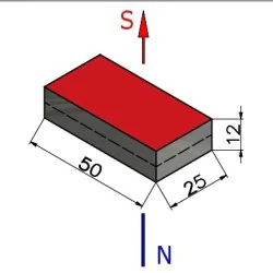Magnes — długość 50 mm, szerokość 25 mm, wysokość 12 mm — neodymowy (N38) - 002