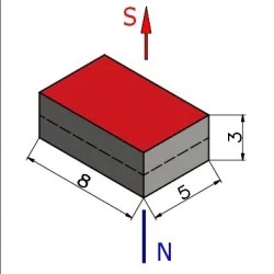 Magnes neodym — dł. 8 mm, szer. 5 mm, wys. 3 mm — N38 - 002