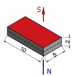 Magnes neodymowy — dł. 10 mm, szer. 5 mm, wys. 2 mm — N38 - 002