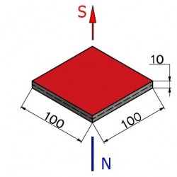 Najmocniejszy magnes — dł. 100 mm, szer. 100 mm, wys. 10 mm — neodymowy (N42) - 002