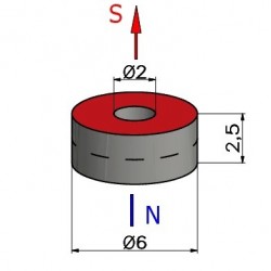 Magnes z otworem — ⌀6 mm, otwór ⌀2 mm, wys. 2,5 mm — neodymowy (N38) - 002