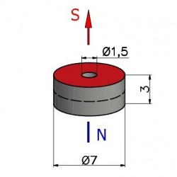 Magnes z dziurką — średnica ⌀7, dziurka ⌀1,5 mm, grubość 3 mm — neodymowy (N35) - 002